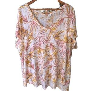 Sigrid Olsen Women's Linen Short Sleeve Shirt Multicolor Palm Design | Size 2X